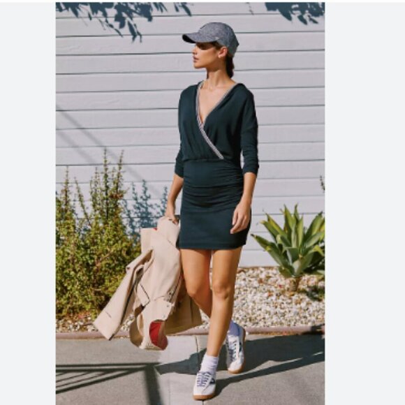 Anthropologie Daily Practice Ruched Knit Hooded Mini Dress Long Sleeves - Picture 4 of 10